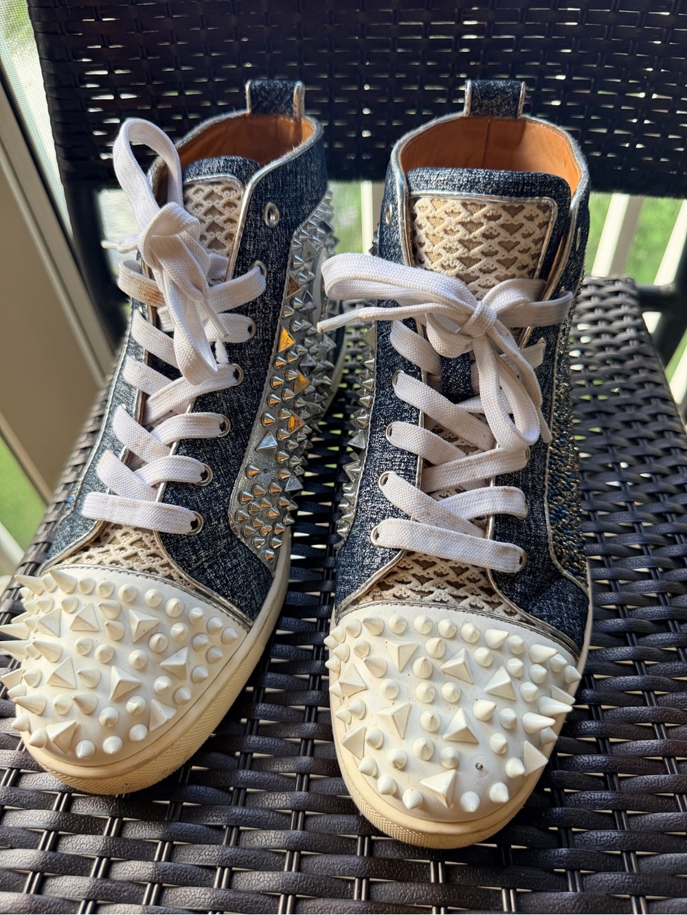 Christian Louboutin Louis Spikes Denim High Top Sneakers EU 45 Men’s